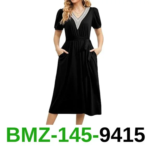 green emerald velvet dress Light Blue Midi Summer Dress with Short Sleeves– PromGirl main image 1